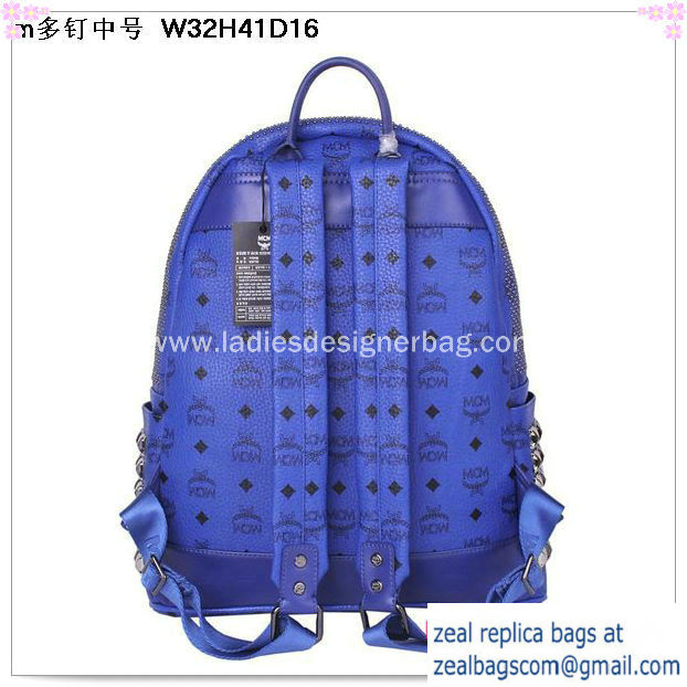 High Quality Replica MCM Medium Stark Front Studs Backpack MC4237 Blue - Click Image to Close